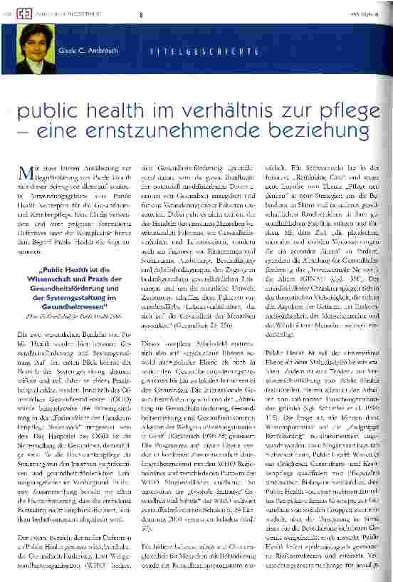 Vorschauseite 1: Public Health im Verhältnis zur Pflege Eine ernstzunehmende Beziehung