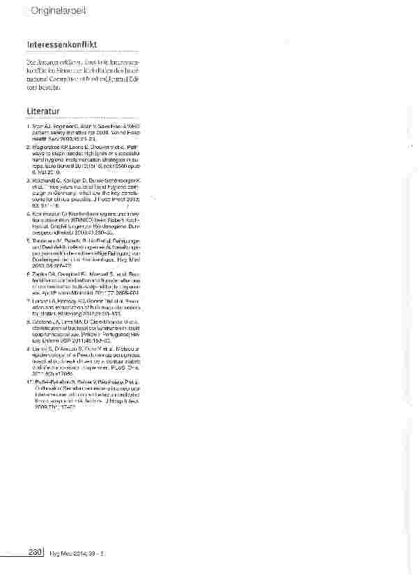Vorschauseite 5: Ergebnisse der mikrobiologischen Überprüfung von Händedesinfektionsmittel-spenderpumpen im Alltag
