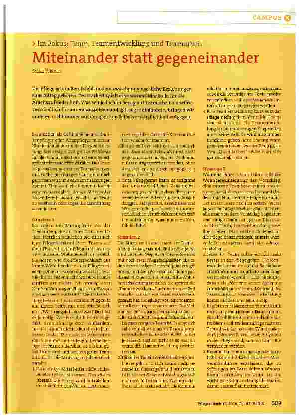 Vorschauseite 1: Miteinander statt gegeneinander