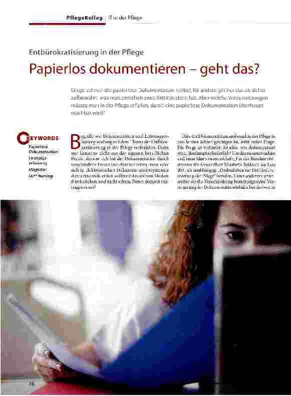Vorschauseite 1: Entbürokratisierung in der Pflege Papierlos dokumentieren - geht das?