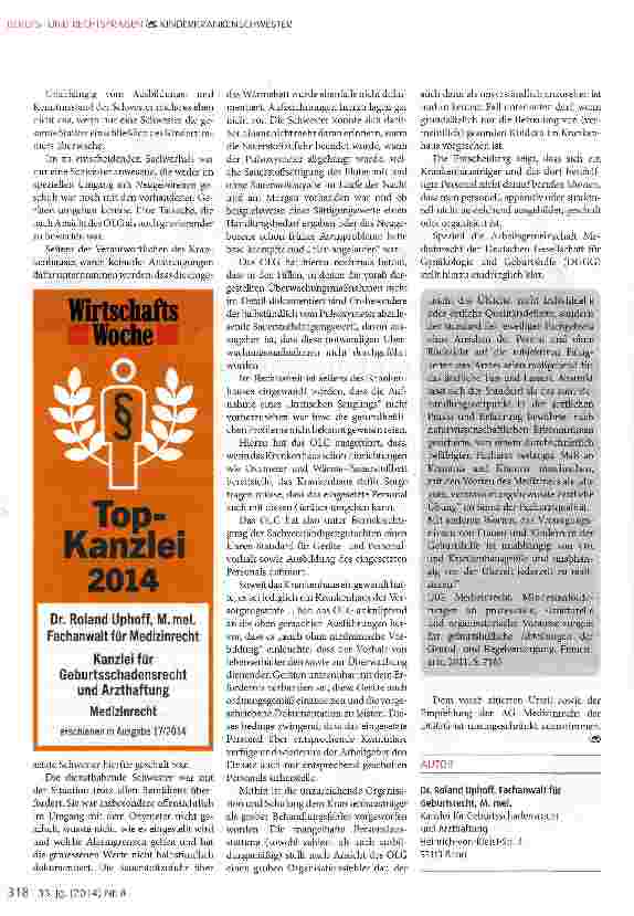 Vorschauseite 2: Haftung des Krankenhausträgers bei zahlenmäßig und ausbildungsmäßig mangelhafter Personalausstattung des Säuglingszimmers