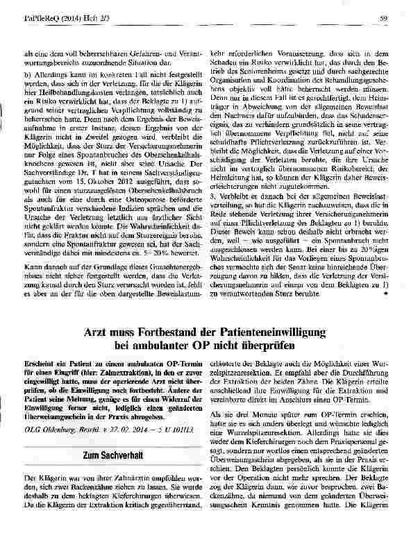Vorschauseite 2: Nach Sturz im Altenheim keine Beweiserleichterung bei möglichem Spontanbruch