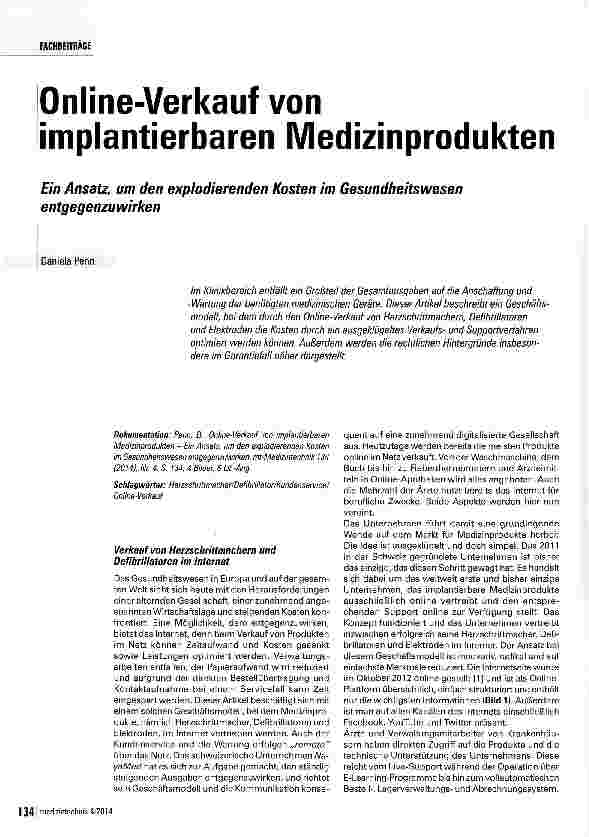 Vorschauseite 1: Online-Verkauf von implantierbaren Medizinprodukten