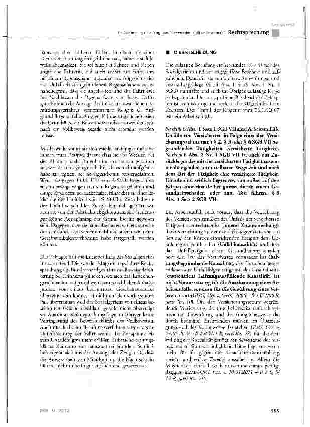 Vorschauseite 4: Zur Anerkennung eines Ereignisses (hier: Verkehrsunfall) als ArbeitsunfallSGB VII § 8 Abs. 1 Satz 1 und Abs. 2 Nr. 1 und Nr. 4