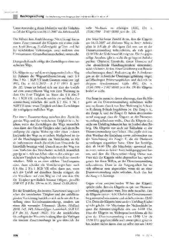 Vorschauseite 5: Zur Anerkennung eines Ereignisses (hier: Verkehrsunfall) als ArbeitsunfallSGB VII § 8 Abs. 1 Satz 1 und Abs. 2 Nr. 1 und Nr. 4