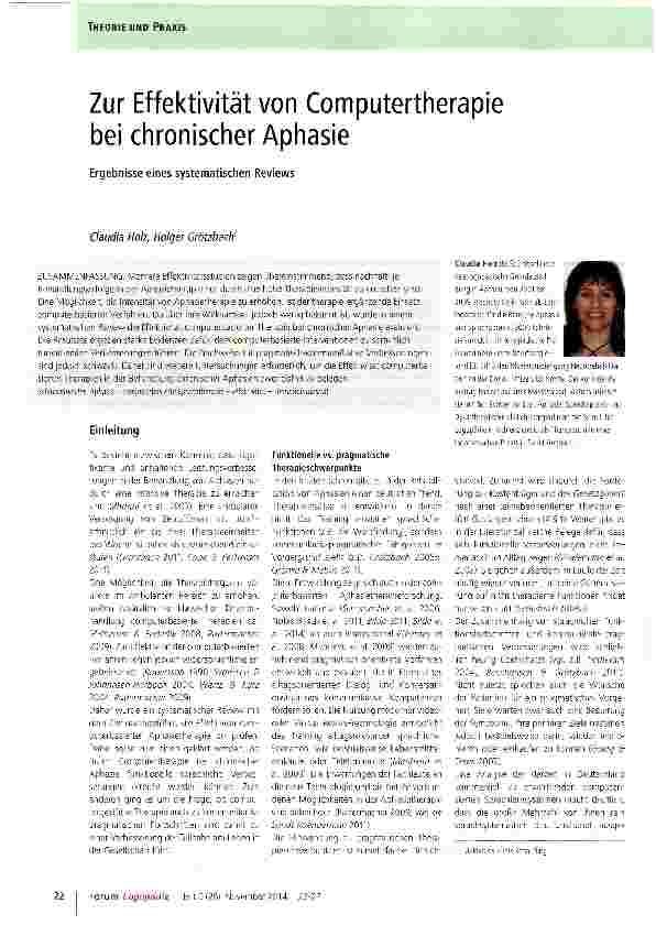 Vorschauseite 1: Zur Effektivität von Computertherapie bei chronischer Aphasie