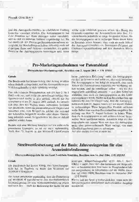Vorschauseite 6: Zur Zuverlässigkeit von sogenannten Pre-Marketingmaßnahmen von Generikafirmen vor Patentablauf