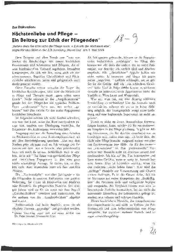 Vorschauseite 1: Nächstenliebe und Pflege - Ein Beitrag zur Ethik der Pflegenden Zur Diskussion