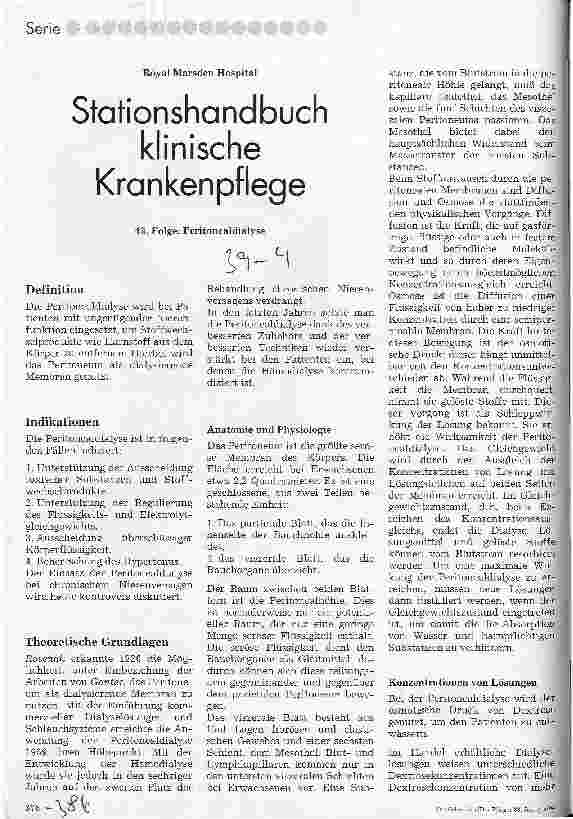 Vorschauseite 1: Stationshandbuch klinische Krankenpflege 43. Folge: Peritonealdialyse