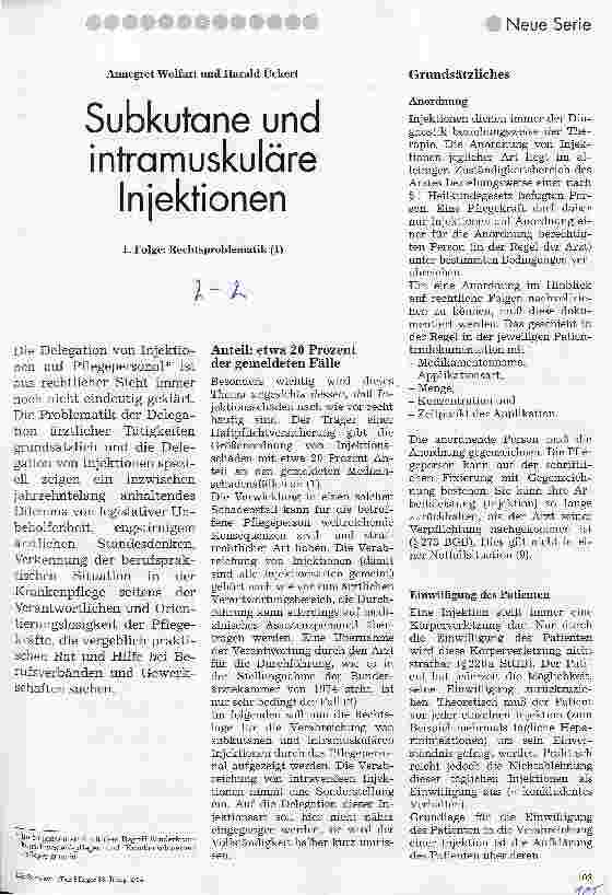 Vorschauseite 1: Subkutane und intramuskuläre Injektionen 1. Folge: Rechtsproblematik