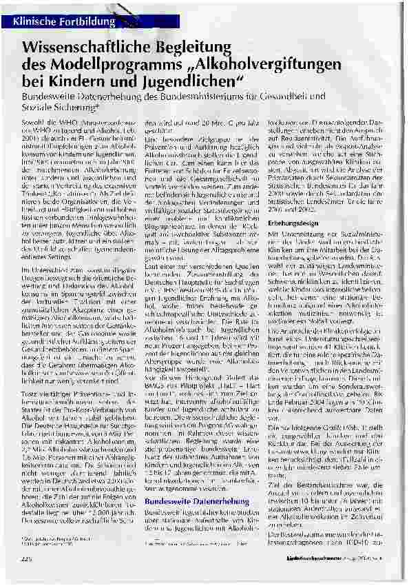 Vorschauseite 1: Wissenschaftliche Begleitung des Modellprogramms Alkoholvergiftungen bei Kindern und JugendlichenBundesweite Datenerhebung des Bundesministeriums für Gesundheit und Soziale Sicher…