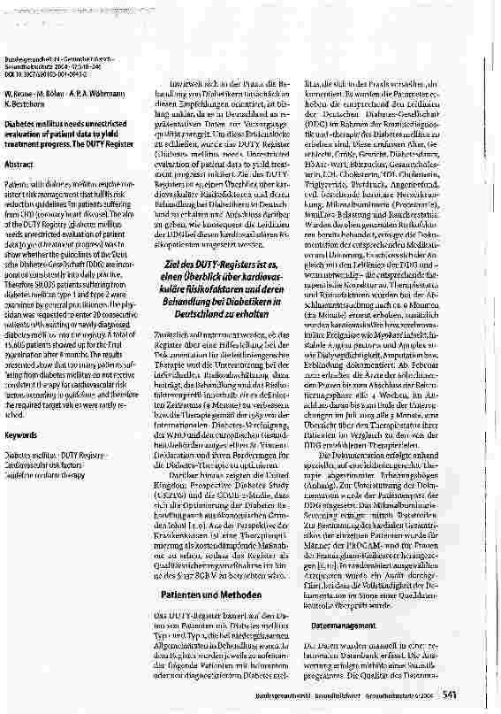 Vorschauseite 2: Erhebung und Verbesserung der Behandlungssituation von Patienten mit Diabetes mellitusDas DUTY-Register