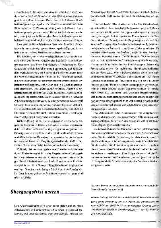 Vorschauseite 4: Bereitschaftsdienst ist Arbeitszeit Das neue Arbeitszeitgesetz