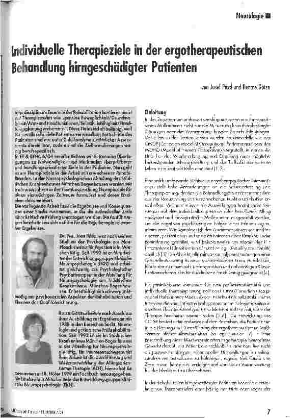 Vorschauseite 1: Individuelle Therapieziele in der ergotherapeutischen Behandlung hirngeschädigter Patienten