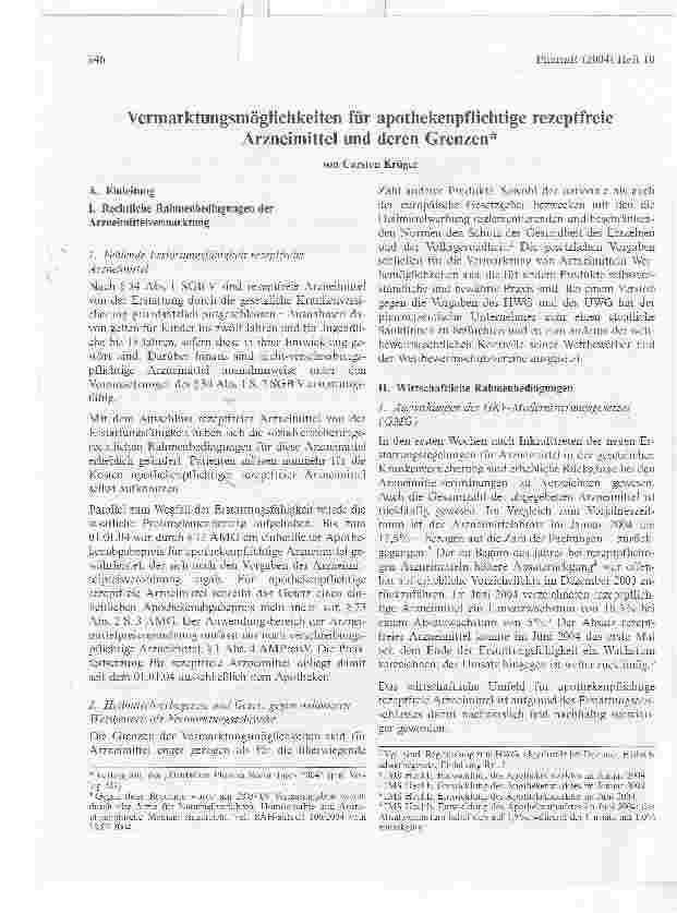 Vorschauseite 1: Vermarktungsmöglichkeiten für apothekenpflichtige rezeptfreie Arzneimittel und deren Grenzen
