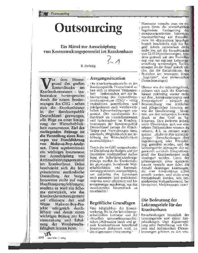 Vorschauseite 1: Outsourcing Ein Mittel zur Ausschöpfung von Kostensenkungspotential im Krankenhaus