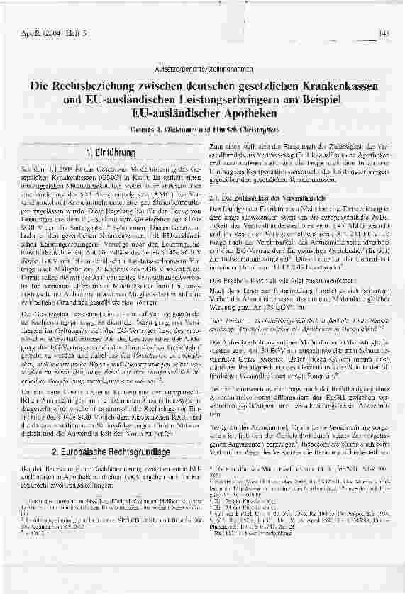 Vorschauseite 1: Die Rechtsbeziehung zwischen deutschen gesetzlichen Krankenkassen und EU-ausländischen Leistungserbringern am Beispiel EU-ausländischer Apotheken