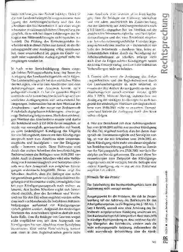 Vorschauseite 4: Anhörung des Betriebsrats zur Kündigung - Stationshilfe