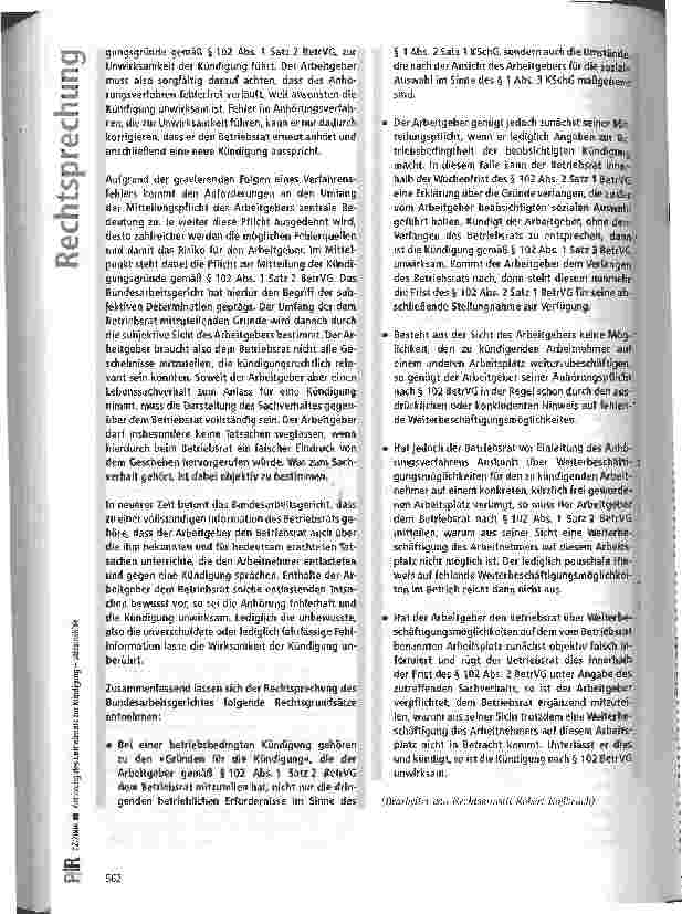 Vorschauseite 5: Anhörung des Betriebsrats zur Kündigung - Stationshilfe