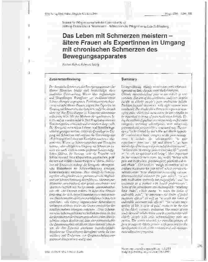 Vorschauseite 1: Das Leben mit Schmerzen meistern -ältere Frauen als Expertinnen im Umgang mit chronischen Schmerzen des Bewegungsapparates