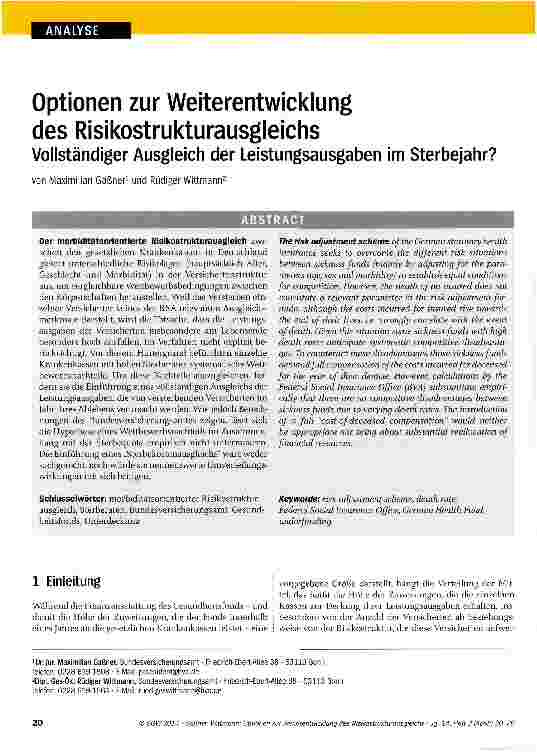 Vorschauseite 1: Optionen zur Weiterentwicklung des Risikostrukturausgleichs