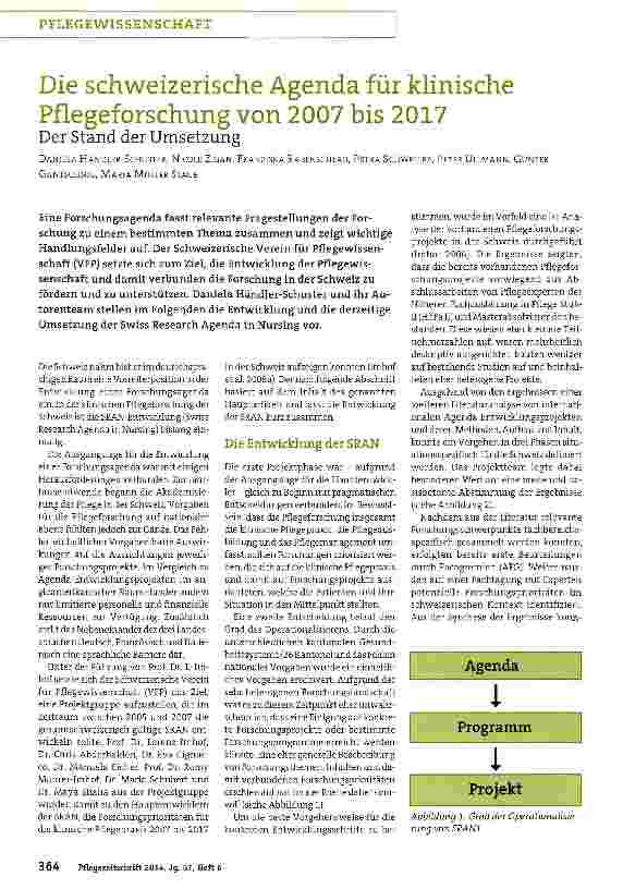 Vorschauseite 1: Die schweizerische Agenda für klinische Pflegeforschung von 2007 bis 2017