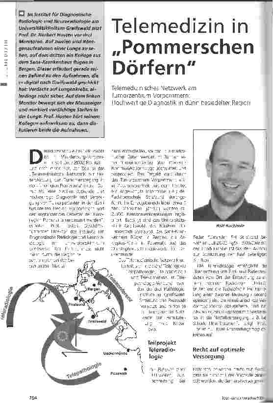 Vorschauseite 1: Telemedizin in Pommerschen DörfernTelemedizinisches Netzwerk amTumorzentrum Vorpommern: Hochwertige Diagnostik in dünn besiedelter Region