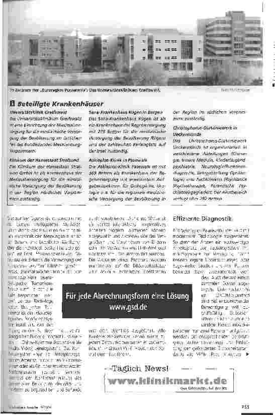Vorschauseite 2: Telemedizin in Pommerschen DörfernTelemedizinisches Netzwerk amTumorzentrum Vorpommern: Hochwertige Diagnostik in dünn besiedelter Region