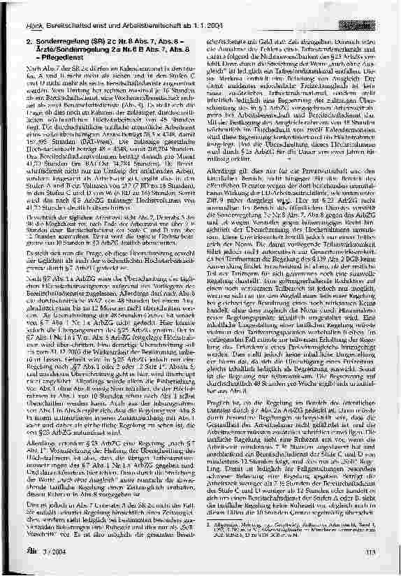 Vorschauseite 2: Bereitschaftsdienst und Arbeitsbereitschaft ab 1.1.2004