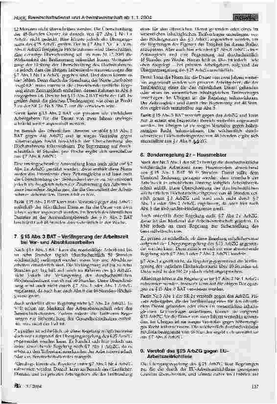 Vorschauseite 4: Bereitschaftsdienst und Arbeitsbereitschaft ab 1.1.2004