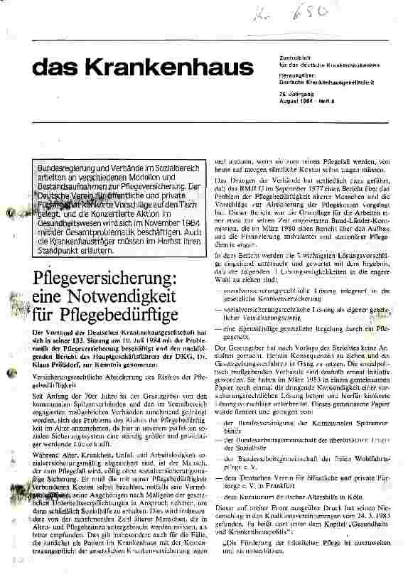 Vorschauseite 1: Pflegeversicherung: eine Notwendigkeit für Pflegebedürftige