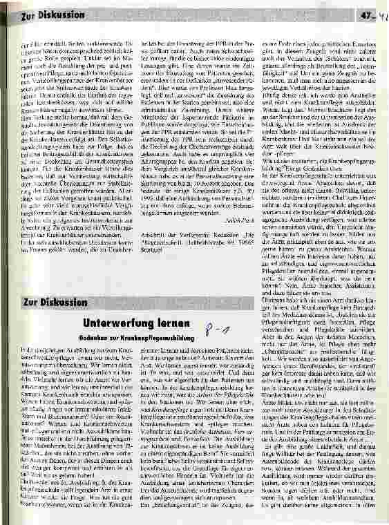 Vorschauseite 1: Unterwerfung lernen Gedanken zur Krankenpflegeausbildung zur Diskussion