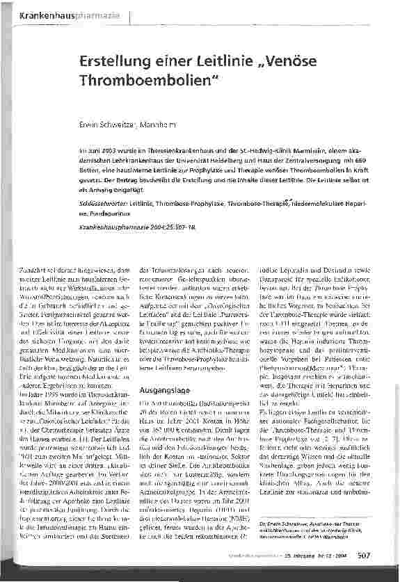 Vorschauseite 1: Erstellung einer Leitlinie Venöse Thromboembolien