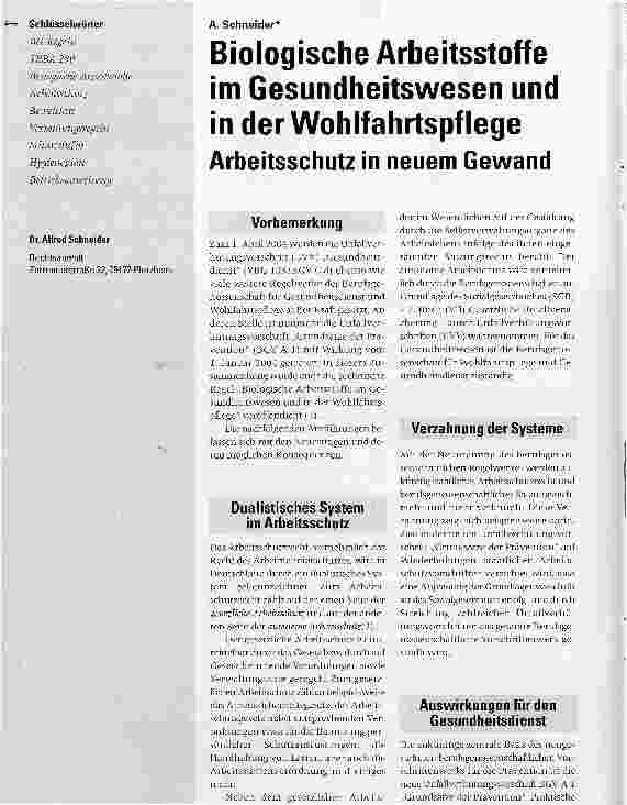 Vorschauseite 1: Biologische Arbeitsstoffe im Gesundheitswesen und in der Wohlfahrtspflege Arbeitsschutz in neuem Gewand