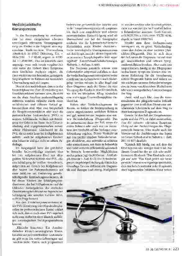 Vorschauseite 2: Zur gesteigerten Beobachtungsund Doku mentationspflicht bei vermeintlich gesund geborenem Kind mit pränataler Risikoanamnese