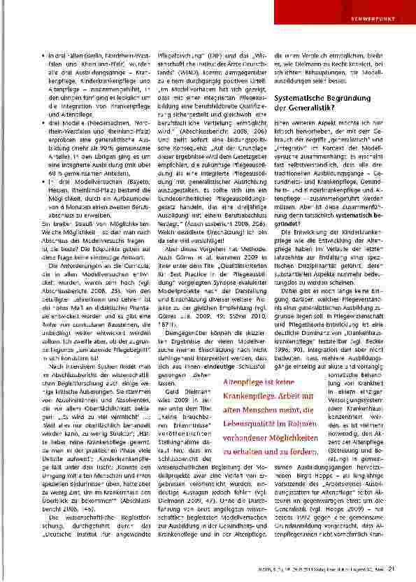 Vorschauseite 3: Kritische Debatte zur Generalistischen Pflegeausbildung über die „Generalistische Pflegeausbildung