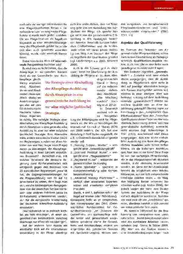 Vorschauseite 5: Kritische Debatte zur Generalistischen Pflegeausbildung über die „Generalistische Pflegeausbildung