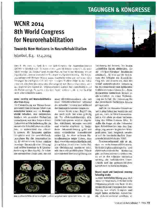 Vorschauseite 1: WCNR 2014 8th World Congress for Neurorehabilitation