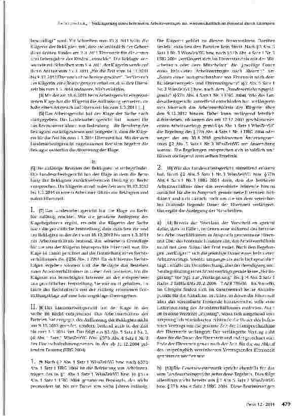 Vorschauseite 2: Verlängerung eines befristeten Arbeitsvertrages mit wissenschaftlichem Personal durch Elternzeit