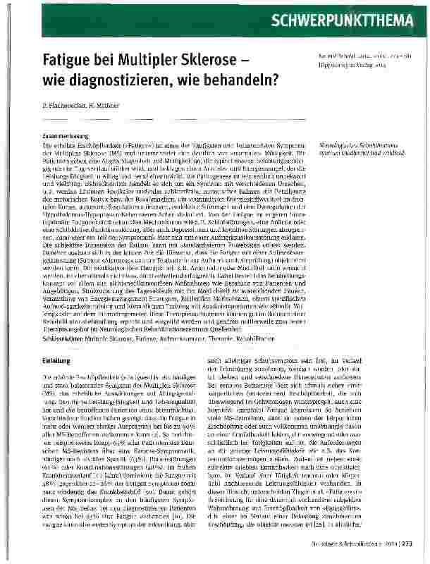 Vorschauseite 1: Fatigue bei Multipler Sklerose -wie diagnostizieren, wie behandeln?