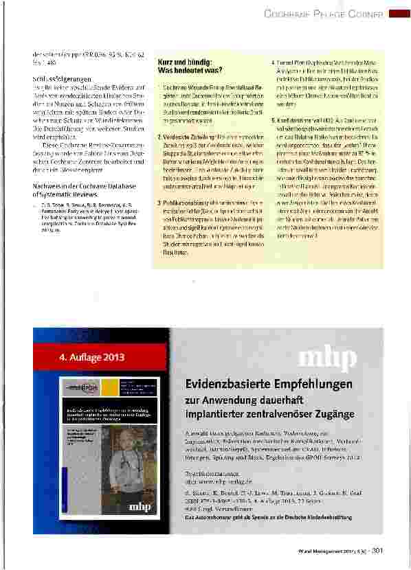 Vorschauseite 2: Cochrane Pflege Corner Frühes versus spätes postoperatives Baden oder Duschen zur Verhinderung von Wundkomplikationen
