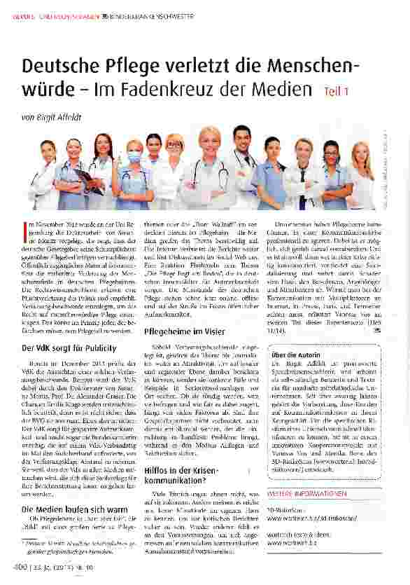 Vorschauseite 1: Deutsche Pflege verletzt die Menschen-würde - Im Fadenkreuz der Medien