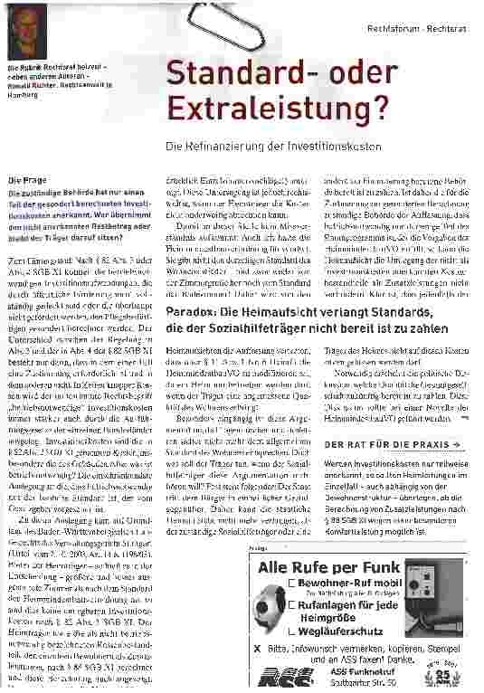 Vorschauseite 1: Standardoder Extraleistung? Die Refinanzierung der Investitionskosten