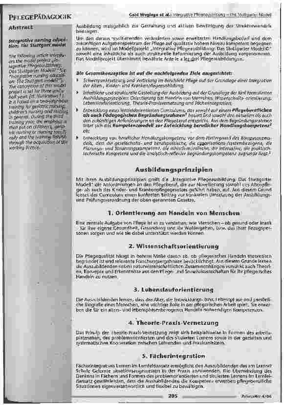 Vorschauseite 2: Integrative Pflegeausbildung: Das Stuttgarter Modell