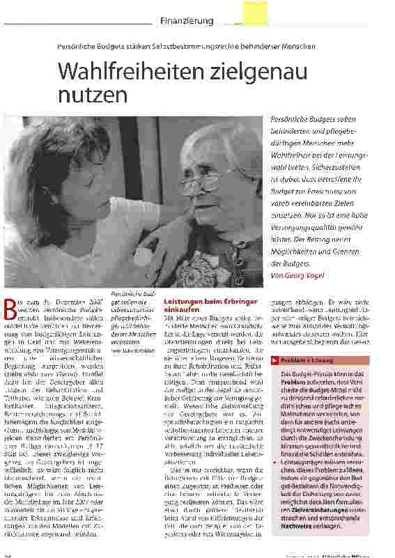 Vorschauseite 1: Wahlfreiheiten zielgenau nutzenPersönliche Budgets stärken Selbstbestimmungsrechte behinderter Menschen