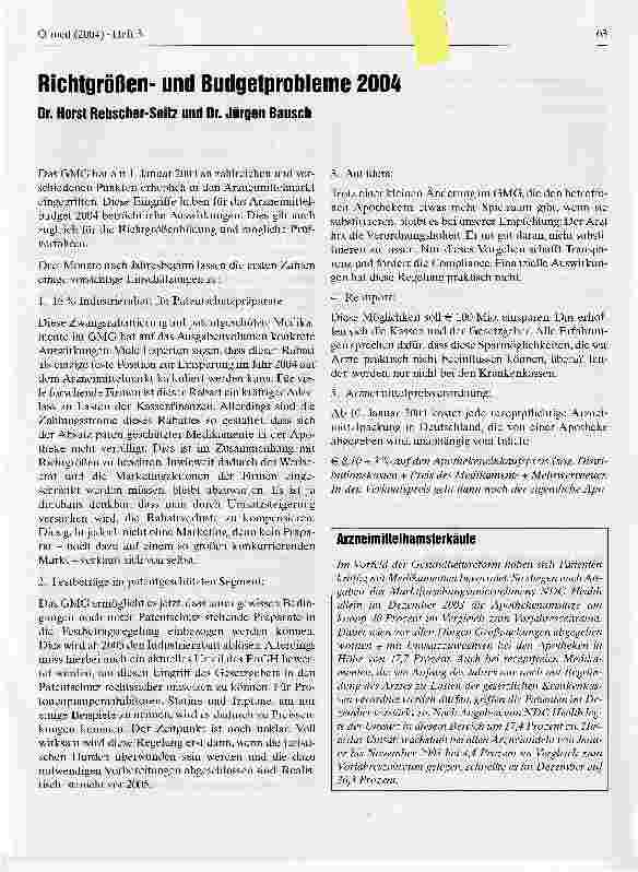 Vorschauseite 1: Richtgrößenund Budgetprobleme 2004