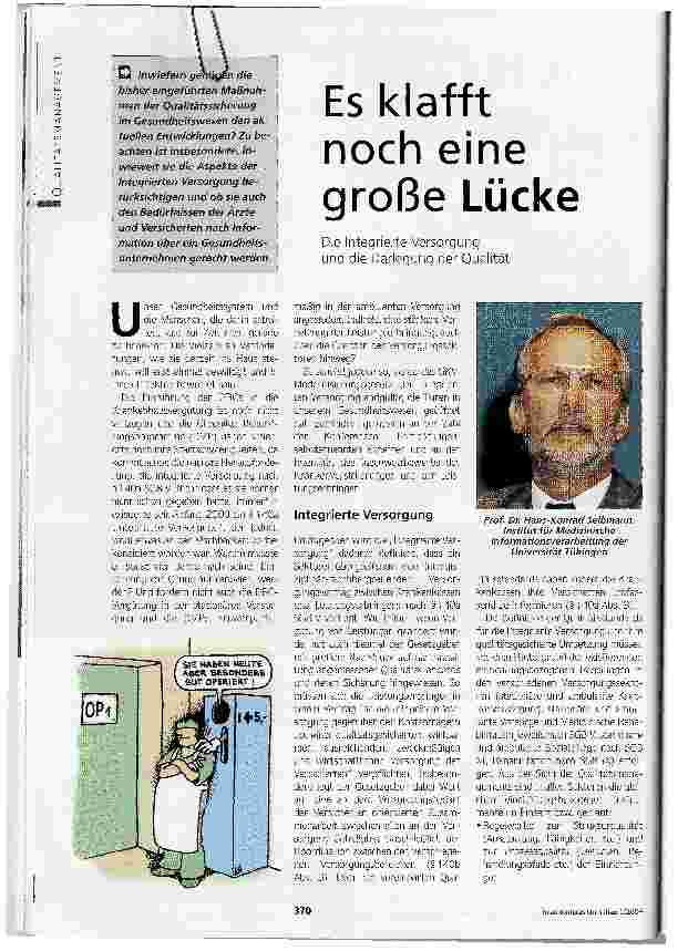 Vorschauseite 1: Es klafft noch eine große LückeDie Integrierte Versorgung und die Darlegung der Qualität