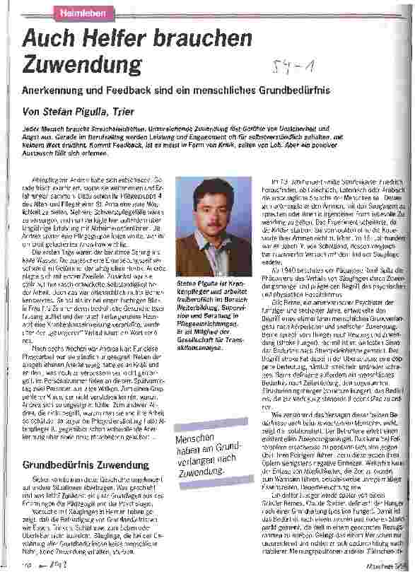 Vorschauseite 1: Auch Helfer brauchen Zuwendung Anerkennung und Feedback sind ein menschliches Grundbedürfnis