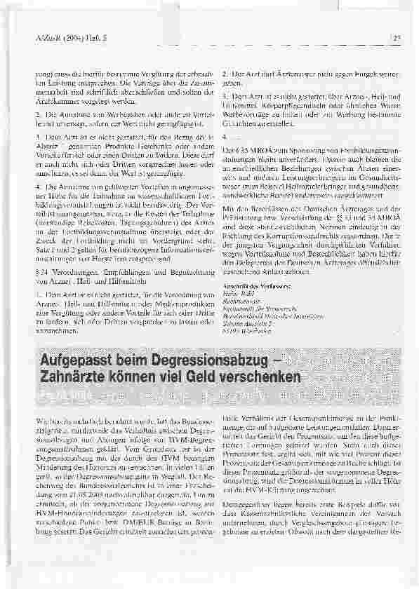 Vorschauseite 2: Änderungen der §§ 30 bis 35 (Muster-)Berufsordnung zur ärztlichen Unabhängigkeit