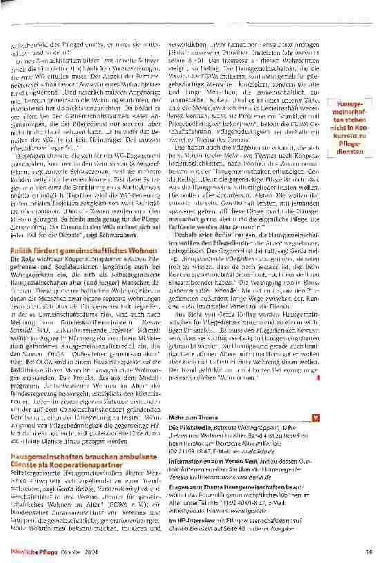Vorschauseite 6: GruppendynamikWohnund Hausgemeinschaften: Für Pflegedienste ein Einsatzfeld mit Zukunft